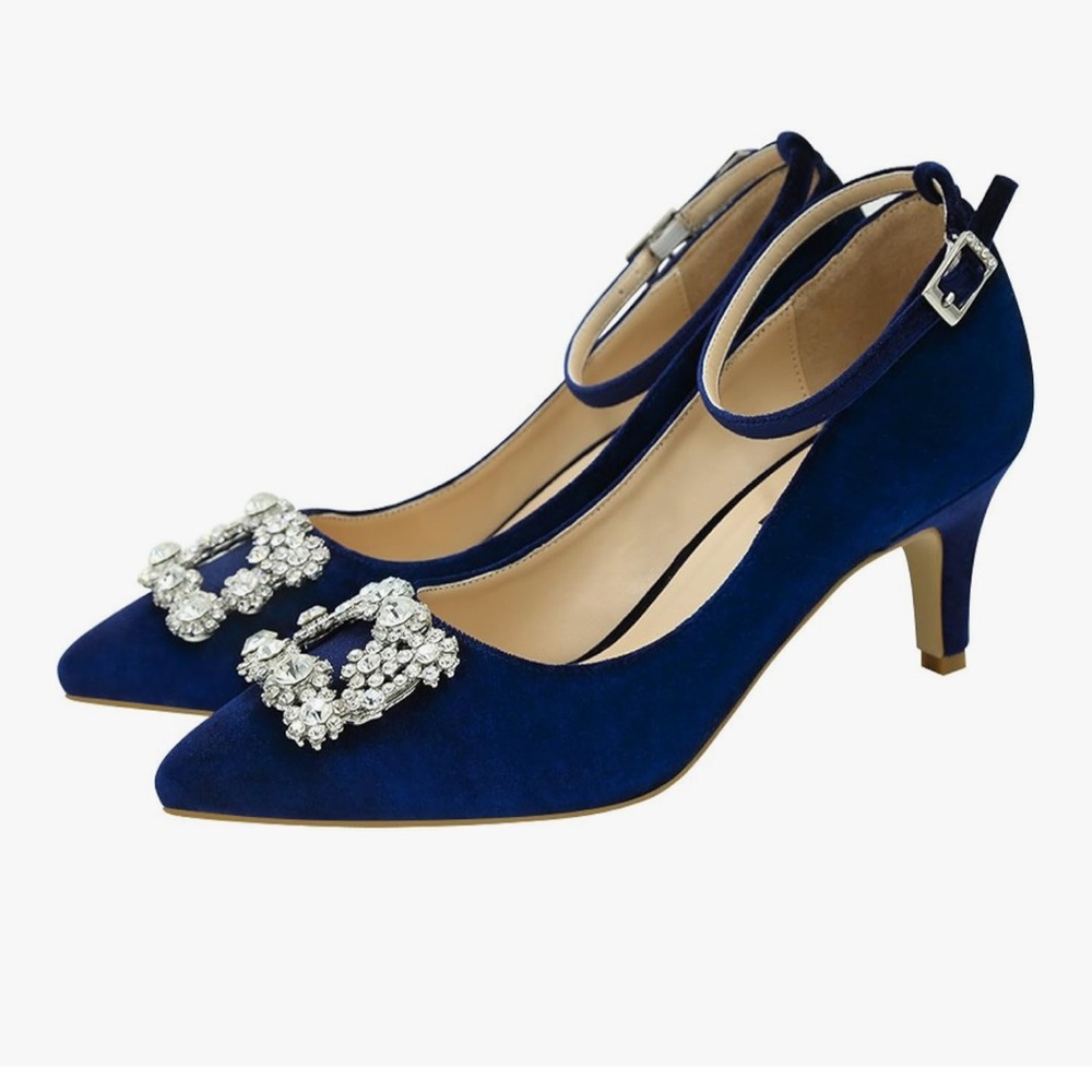 ERIJUNOR Low Heel Pumps for Women Comfort Heels Rhinestone Evening Dress Shoes - Picture 1 of 7